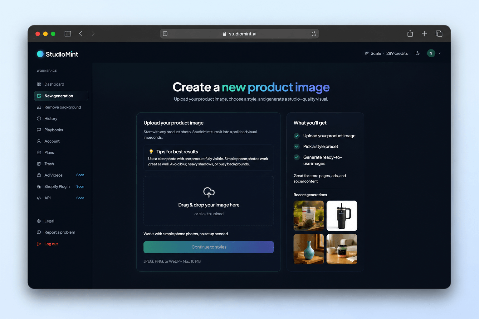 StudioMint dashboard interface